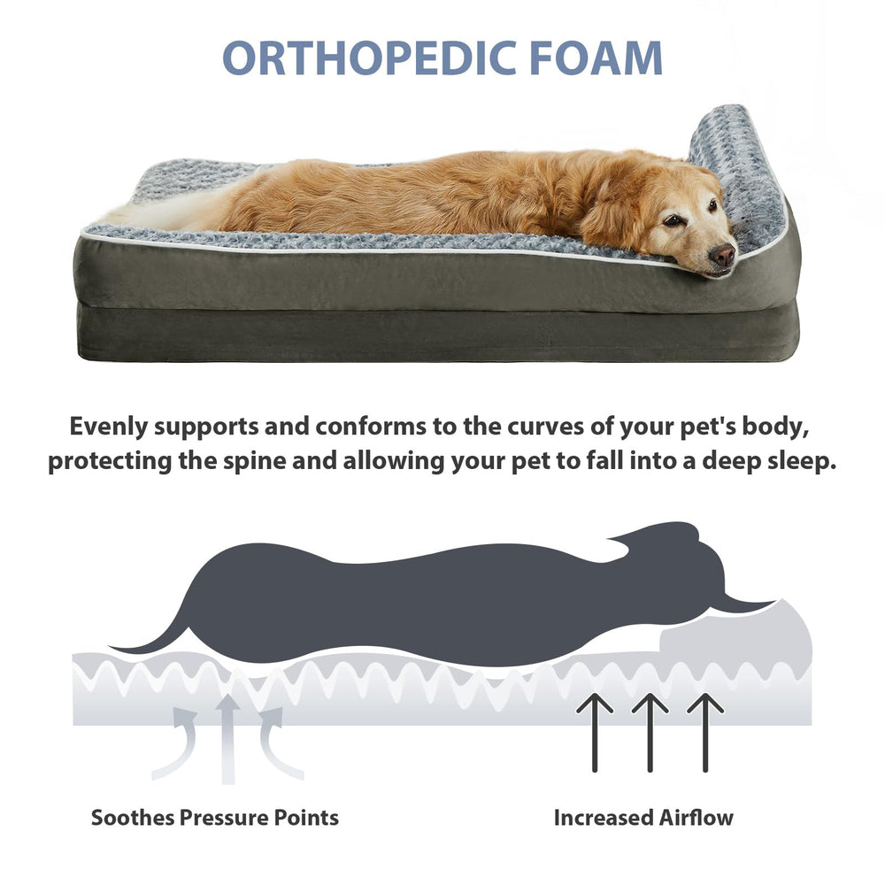 Diseño en L de la cama para mayor comodidad de perros grandes