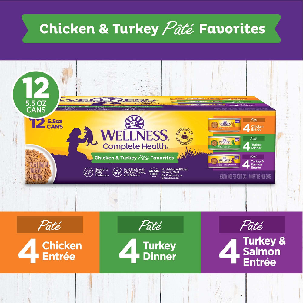 Wellness Pate completo pavo para gato adulto, ayuda a la hidratación con comida húmeda.