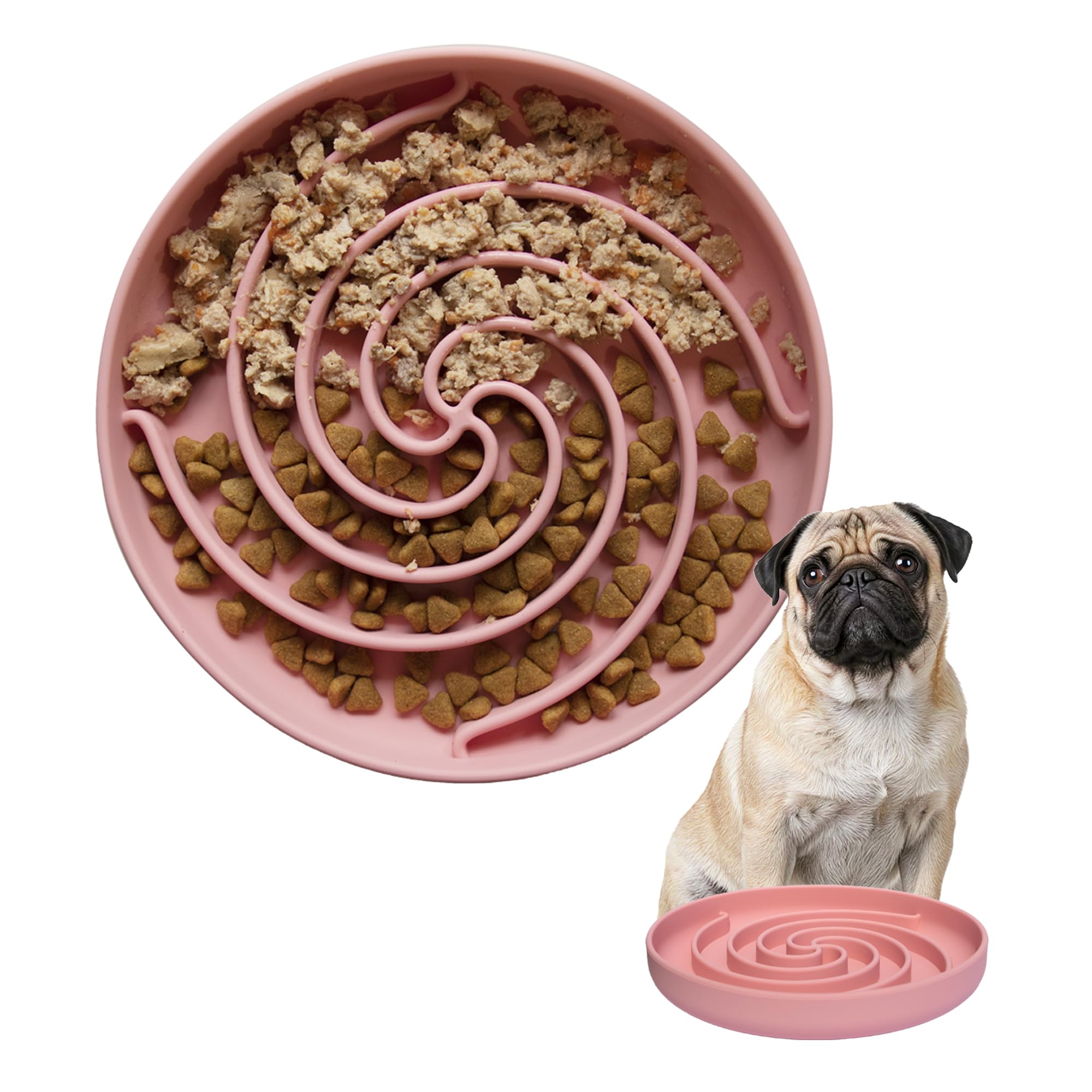 Bifeaw comedero lento para perros en rosa polvo, fomenta comer despacio y disfrutar la comida.