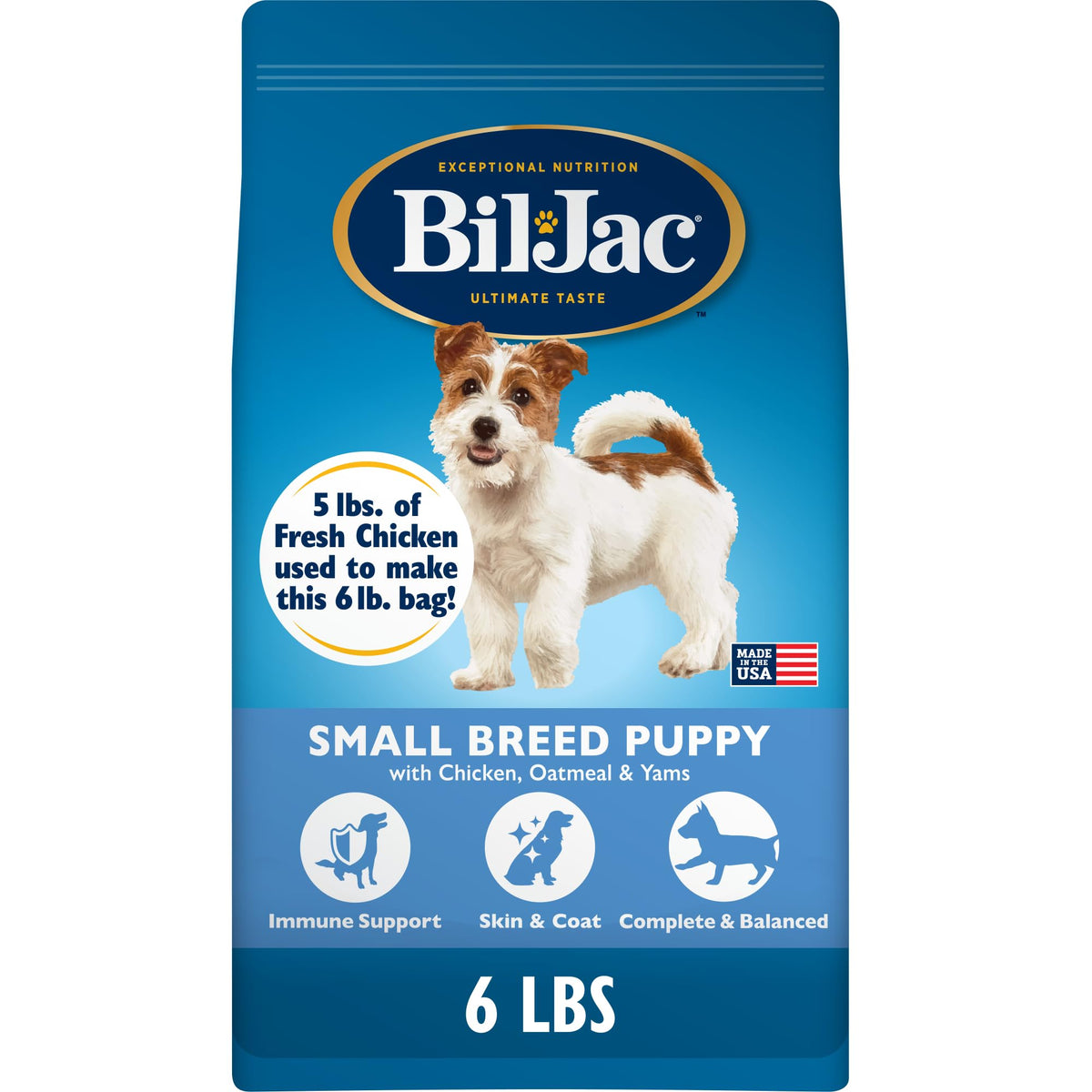 Bil-Jac bolsa de alimento para cachorro pequeño con pollo, croquetas fáciles de masticar.