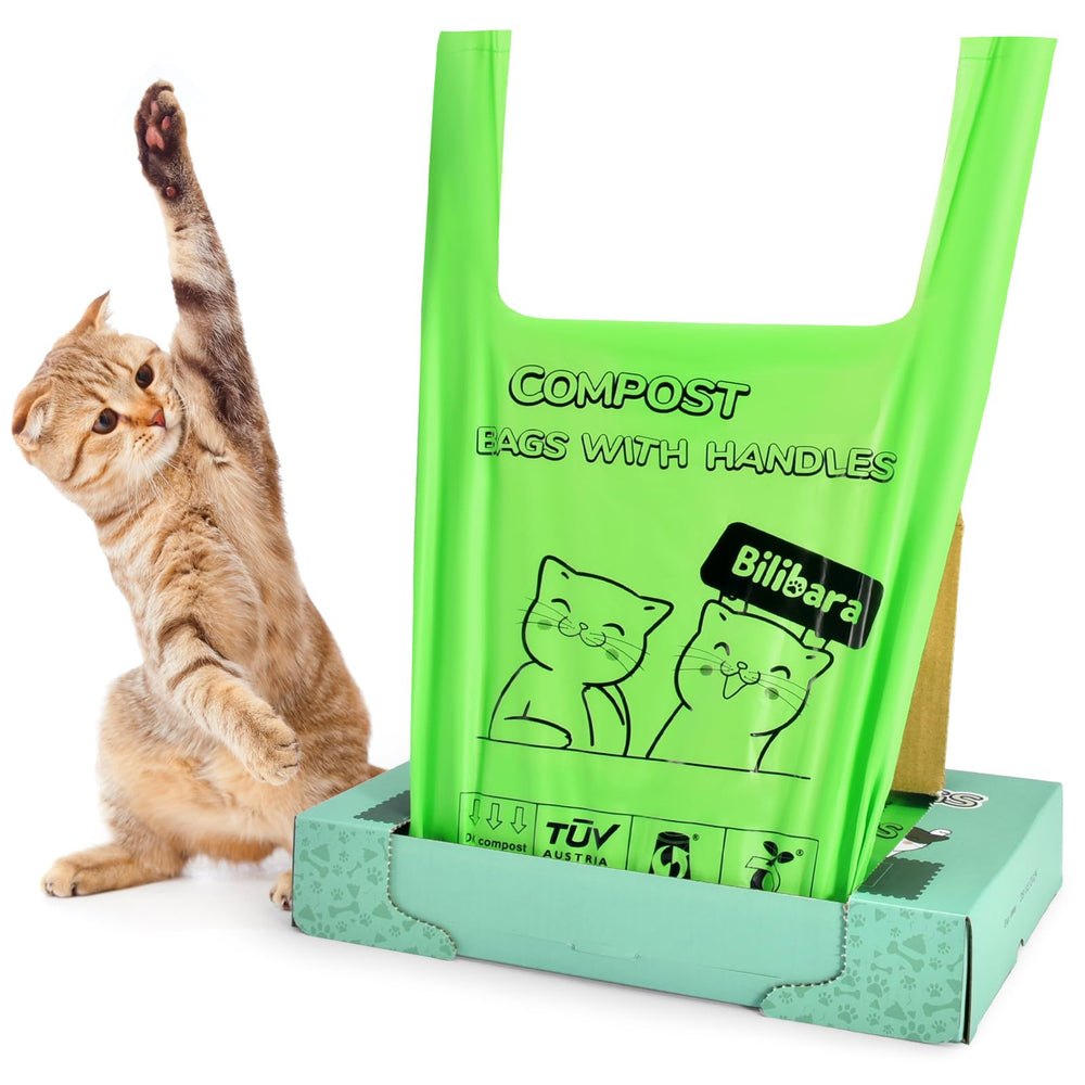 Bilibara bolsas biodegradables para gato con asas, fáciles de atar y transportar.