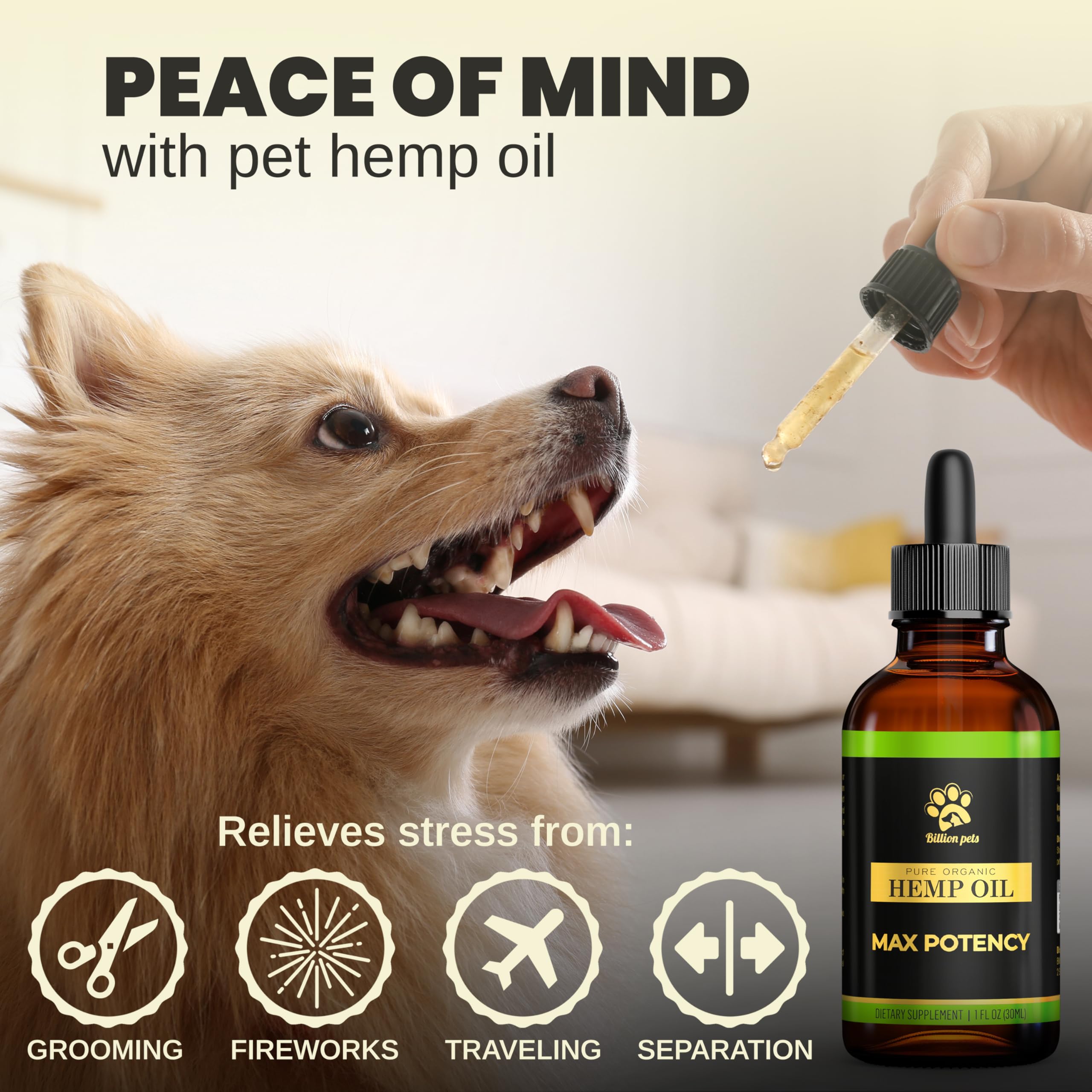 Billion Pets Aceite de cáñamo, aplicación cutánea para piel sensible.