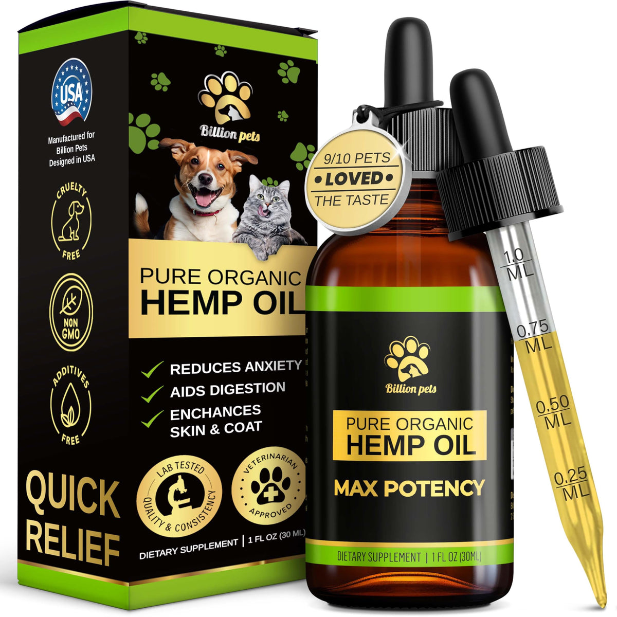 Billion Pets Aceite de cáñamo, botella con gotero, para tranquilidad de perros y gatos.
