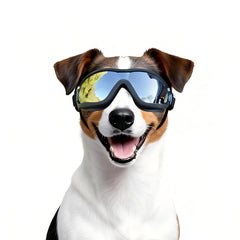 Gafas Billionchains para perro mediano, vista frontal clara para paseos y rutas urbanas