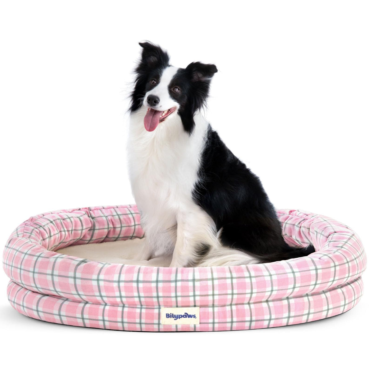 bilypaws cama ortopédica grande rosa a cuadros brinda apoyo articular suave