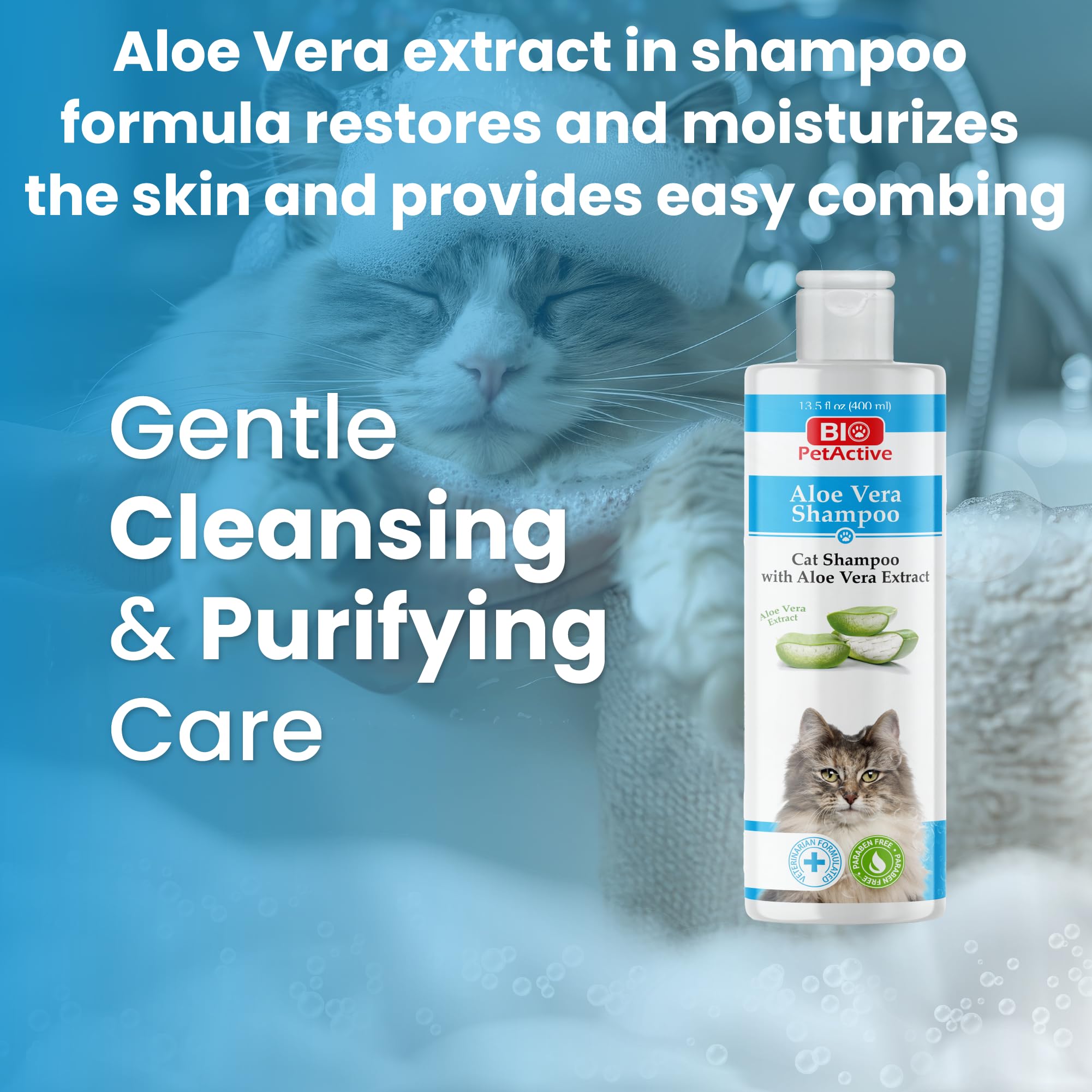 Bio PetActive Cat Shampoo: aplicación en gato, fácil de aplicar para mantener el pelaje sano.