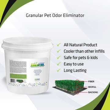 BioFill BioTurf infill granular resiste calor y lluvia, ideal para exterior.