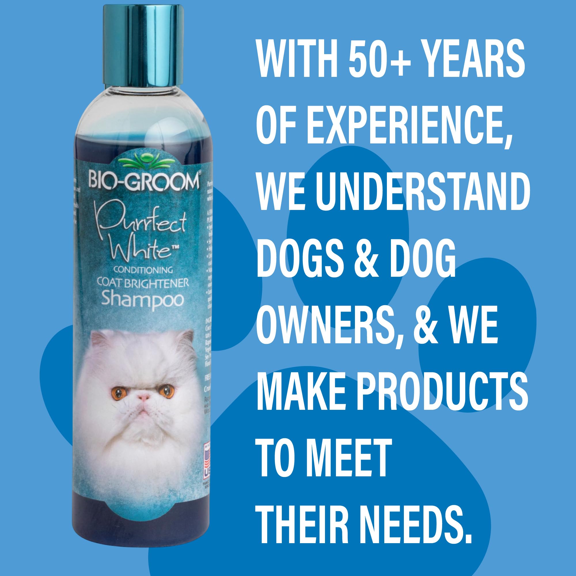 Bio-groom Purrfect White: fórmula libre de crueldad y parabenos para gatos.