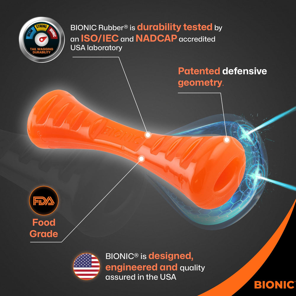 BIONIC Urban Stick, textura estimulante, fomenta masticación prolongada y diversión.