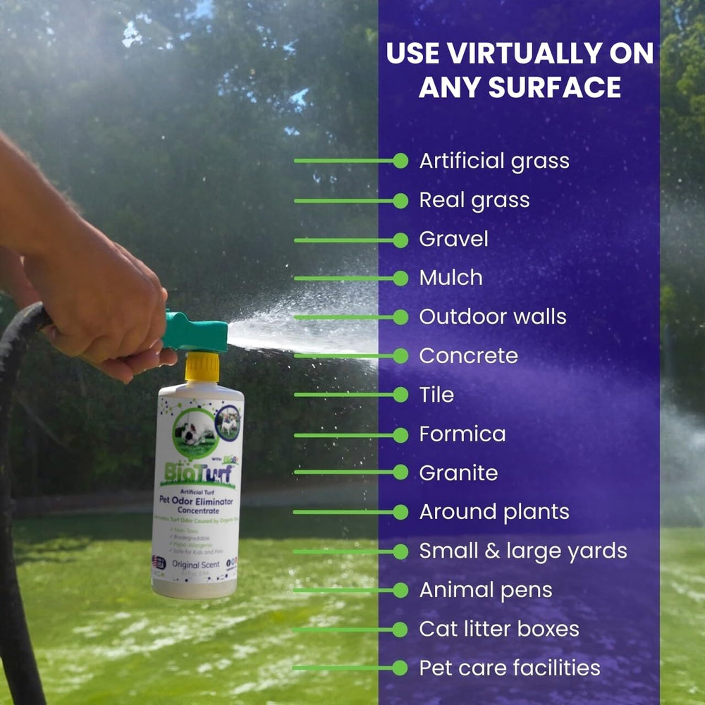 BioTurf BioS+ resistente a la lluvia, mantiene frescura entre usos.