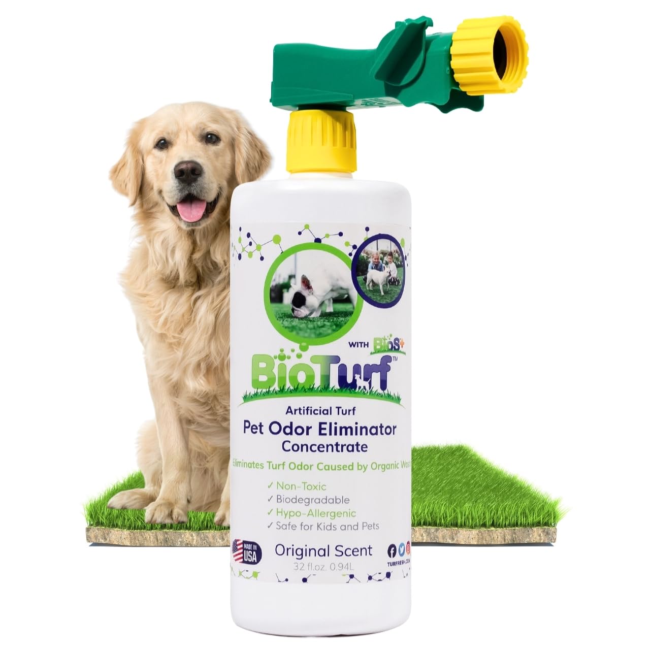 BioTurf BioS+ seguro para mascotas, niños y plantas