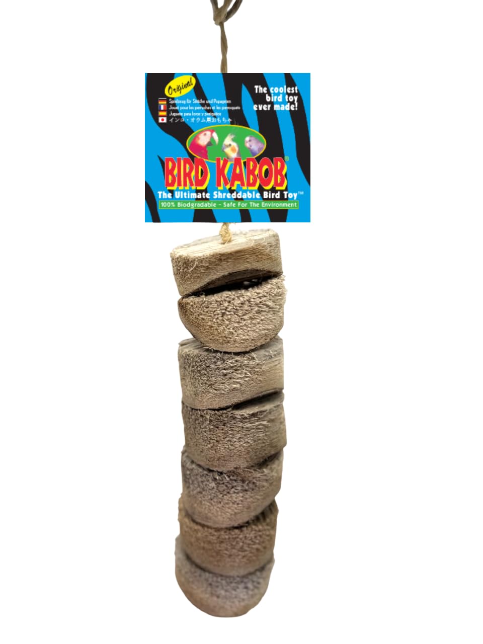 Bird Kabob original, juguete deshilachable para aves que satisface el impulso de masticar.