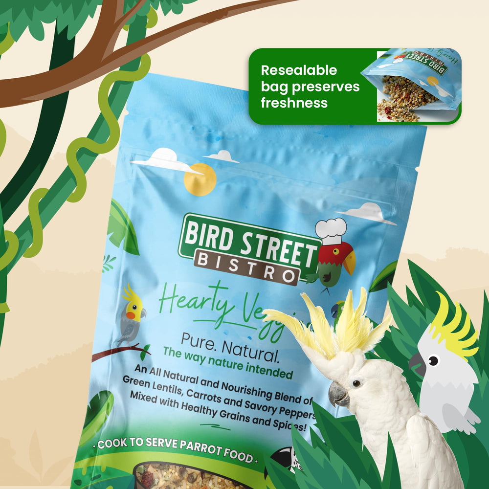 Bird Street Bistro Alimento para loros, frutas y vegetales frescos.