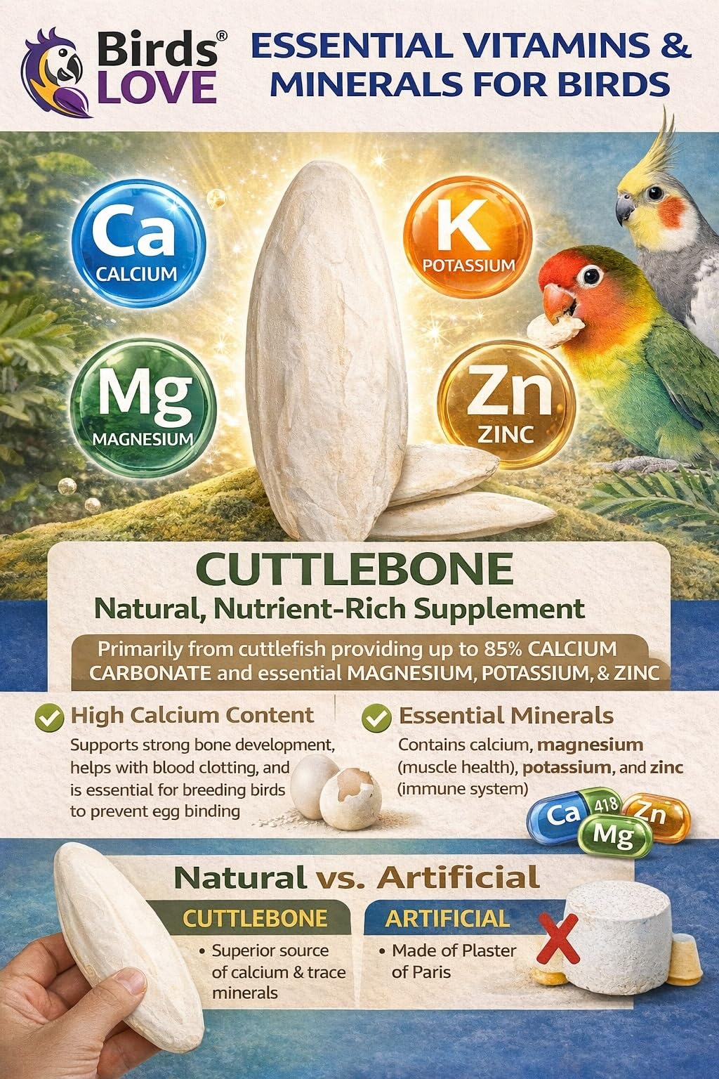 Birds LOVE cuttlebone con caja protectora para reducir daños en envío.