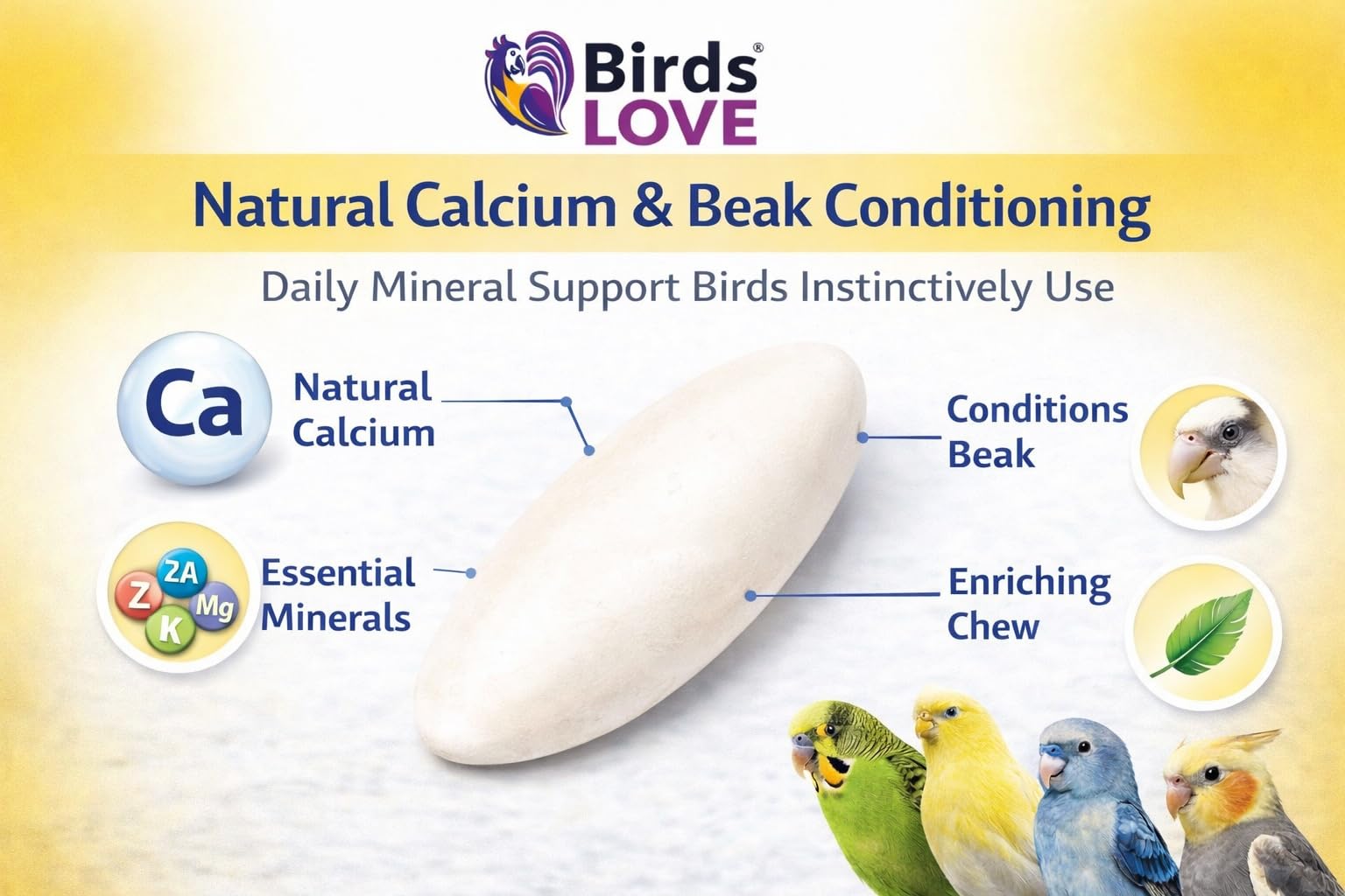 Birds LOVE cuttlebone minerales en trazas para nutrición equilibrada.