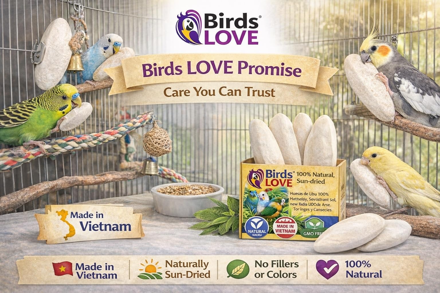 Birds LOVE pack de 12 piezas con soporte incluido
