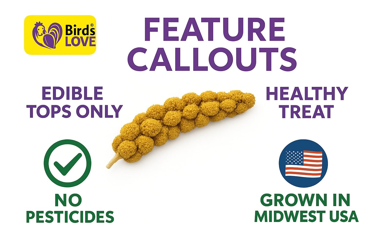 Birds LOVE mijo secado al sol 100% natural, sabroso y crujiente.