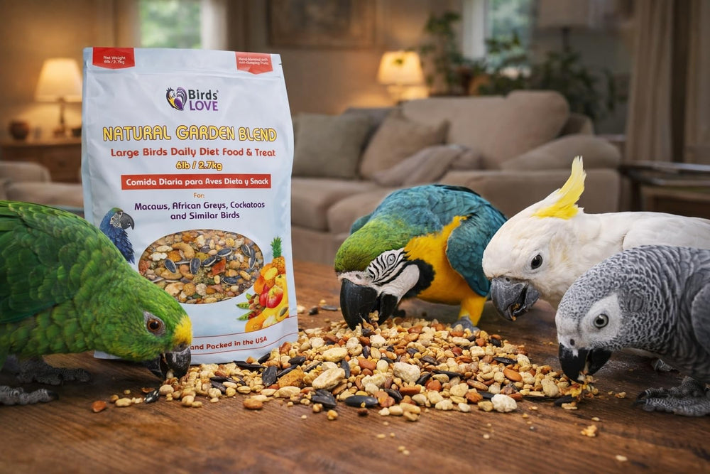 Birds LOVE presentación de ingredientes naturales para loros.