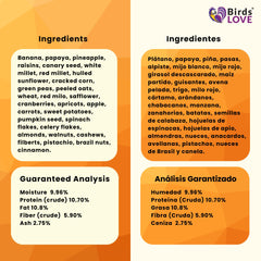 Birds LOVE sin conservantes: alimento natural sin aditivos artificiales para plumaje sano.