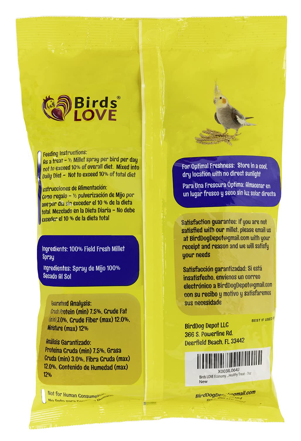 Spray de mijo sin tallos de Birds LOVE, fácil de almacenar y mantener fresco