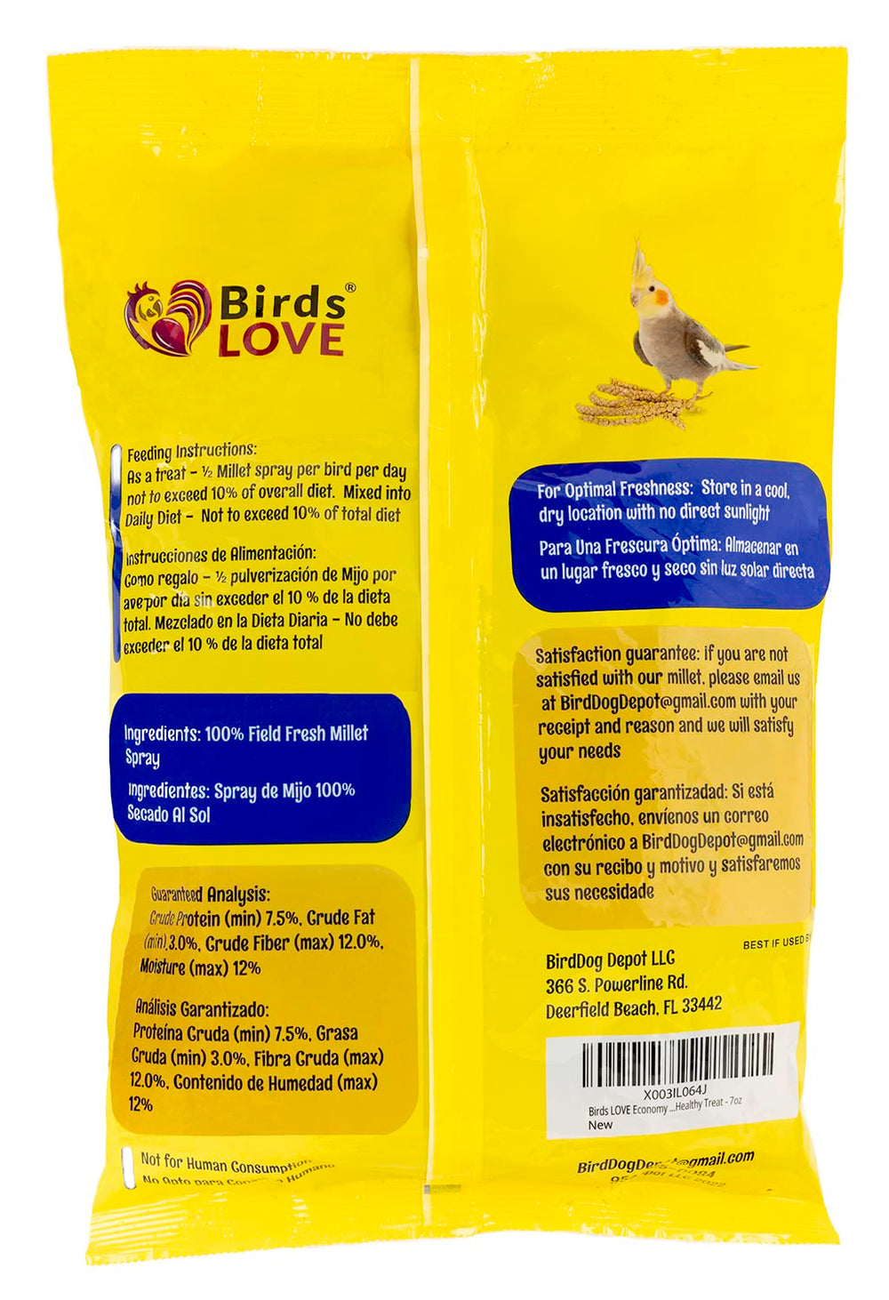 Spray de mijo sin tallos de Birds LOVE, fácil de almacenar y mantener fresco