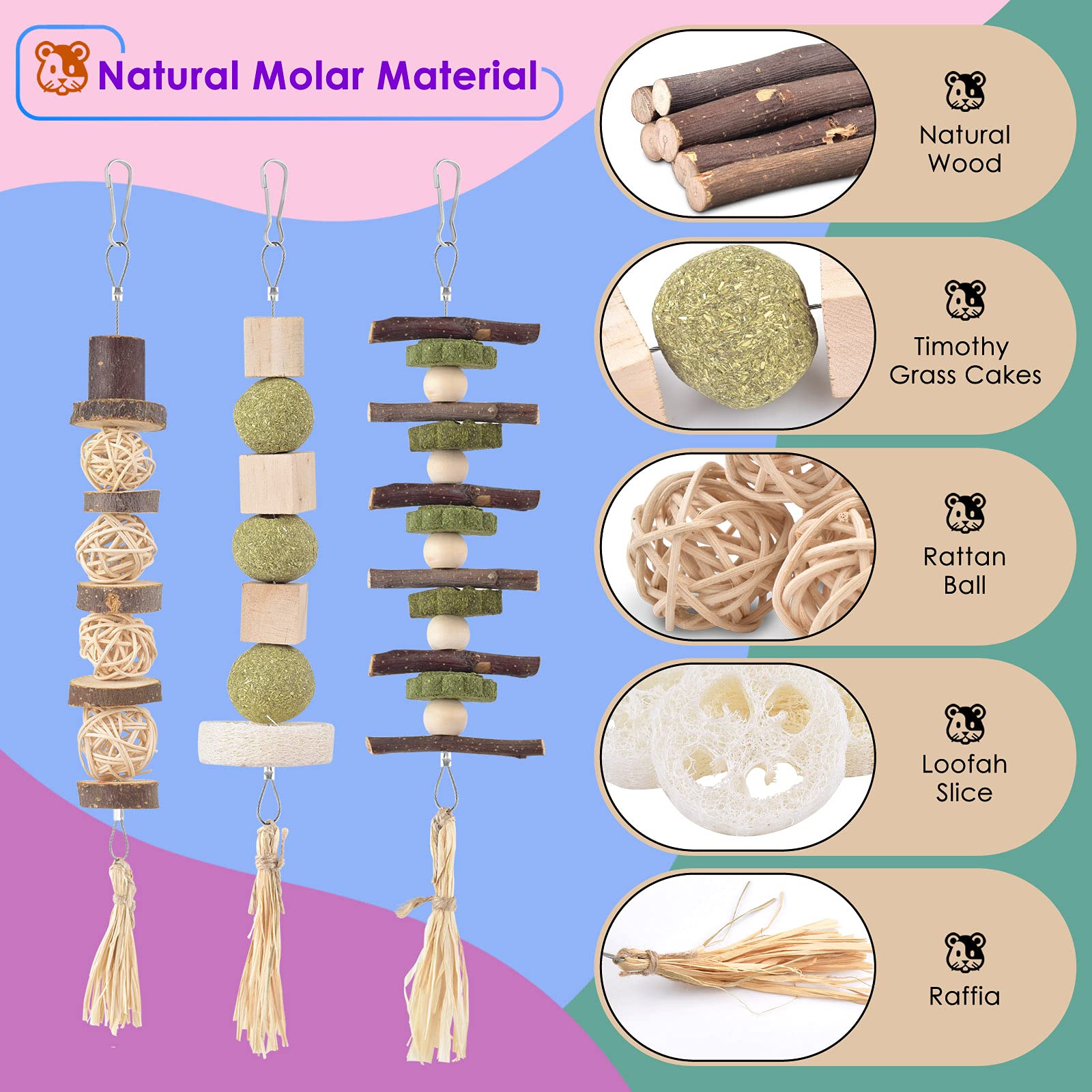 Bolas de heno Bissap colgante, apoyo digestivo y snack natural para roedores.