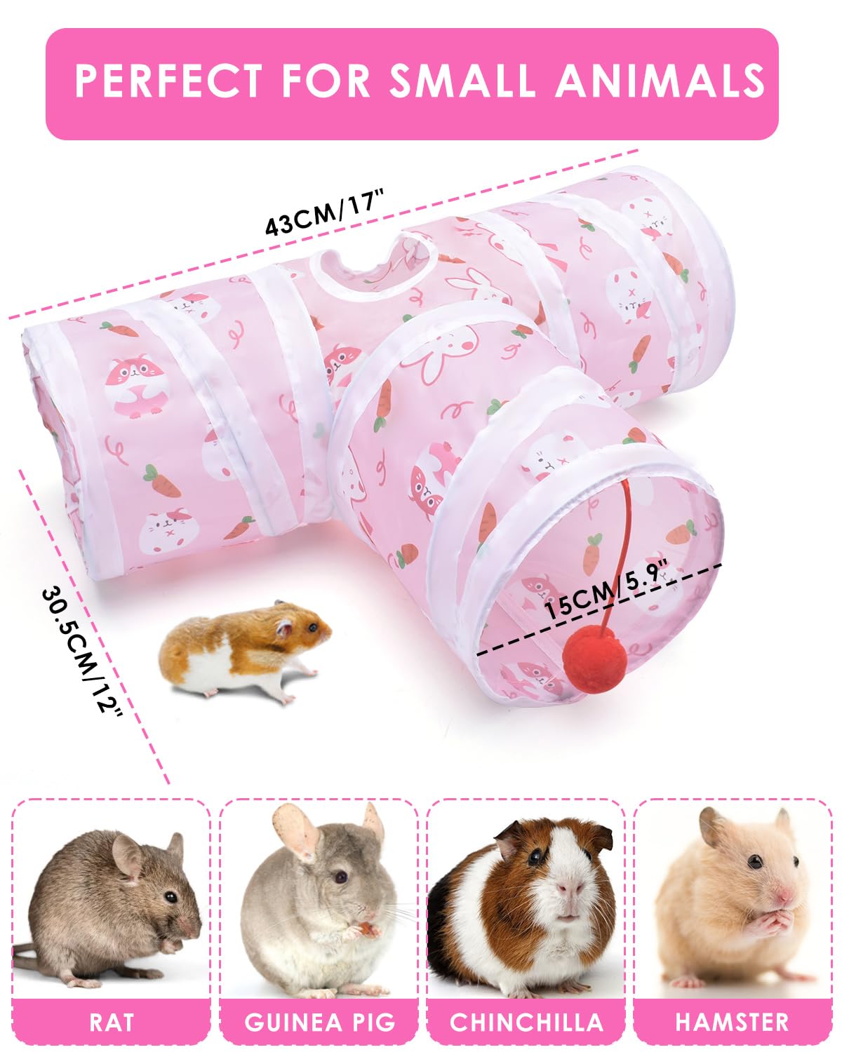 Túnel colapsable Bissap rosa, perfecto para viajes y almacenamiento.