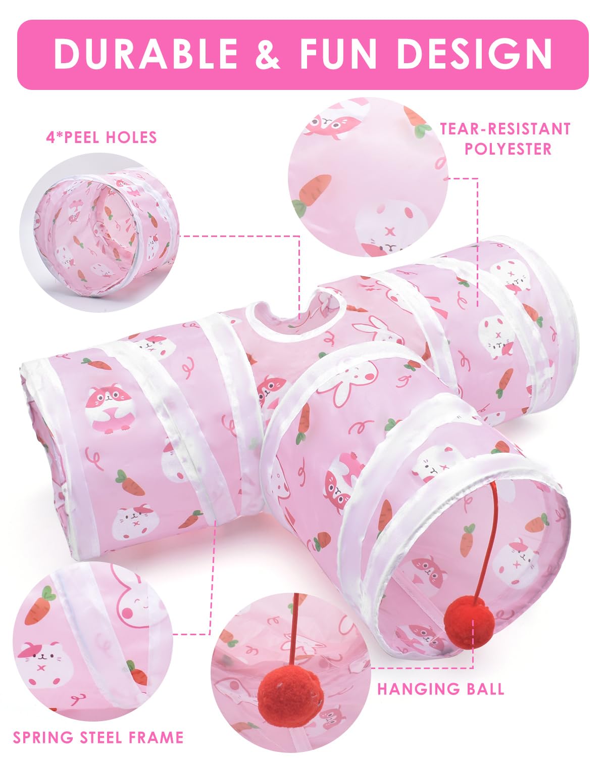 Túnel Bissap rosa 3 en 1 para hámsters, espacio de juego.