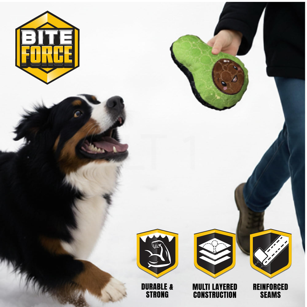 Bite Force Avocado para perros grandes, juguete resistente y entretenido.