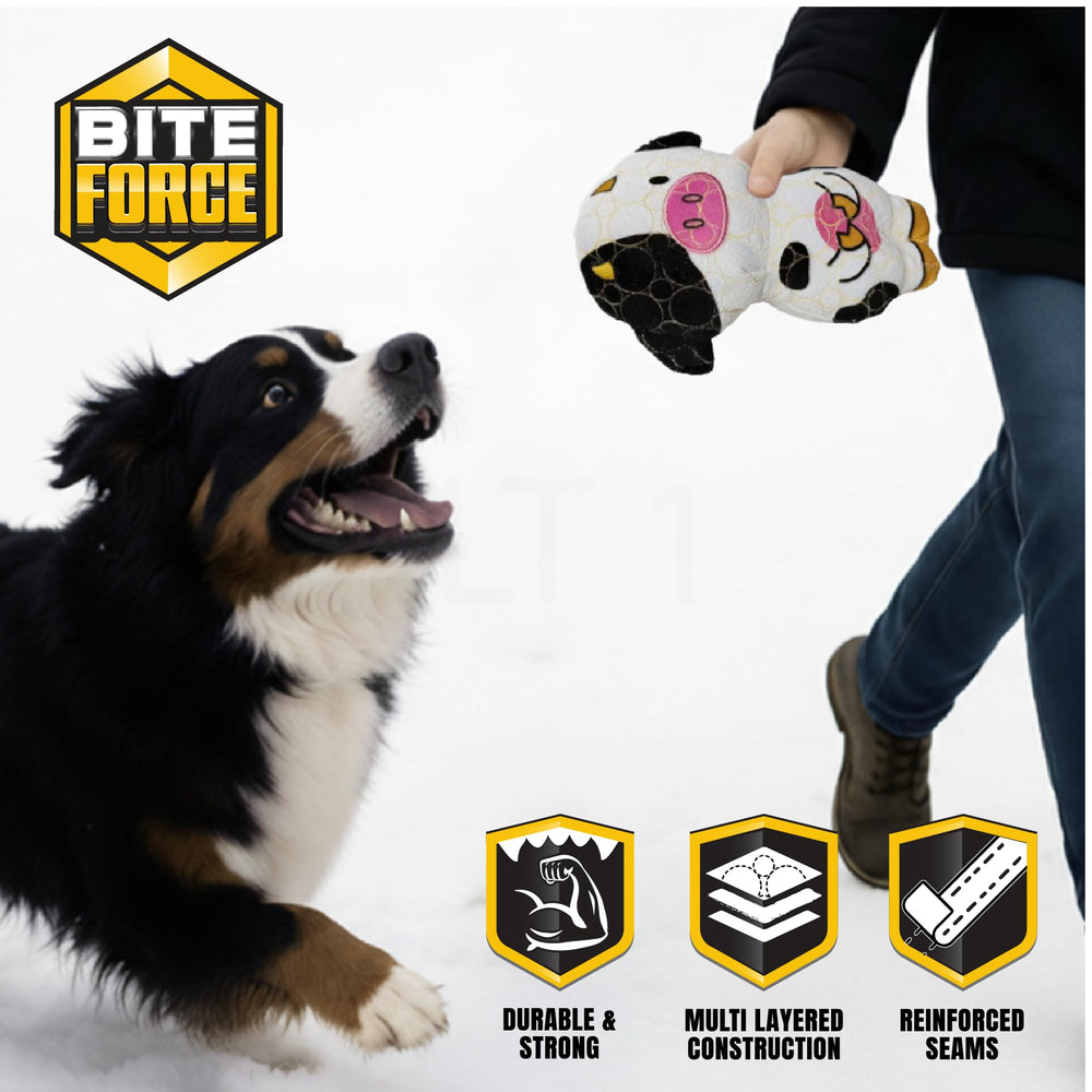 Bite Force: costuras reforzadas en juguete de peluche, uso prolongado.