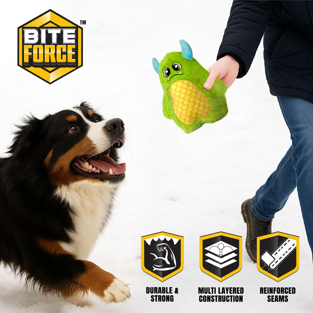 Bite Force Monstruo Verde, textura peluche suave para abrazos reconfortantes