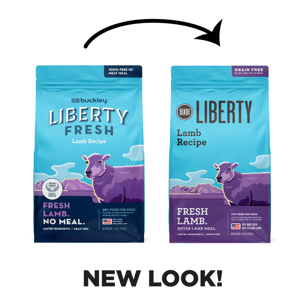 BIXBI Liberty fórmula sin granos con cordero, ideal para estómagos sensibles.