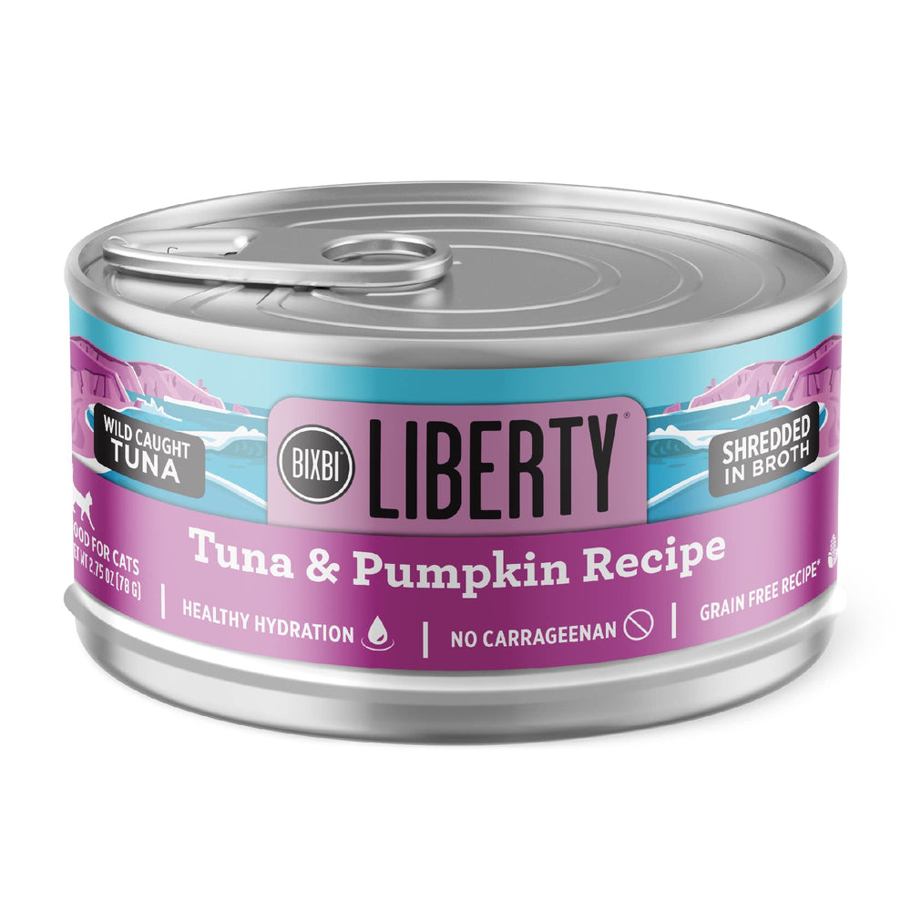 BIXBI Liberty, lata de atún con calabaza en salsa, sabor sabroso para la digestión.
