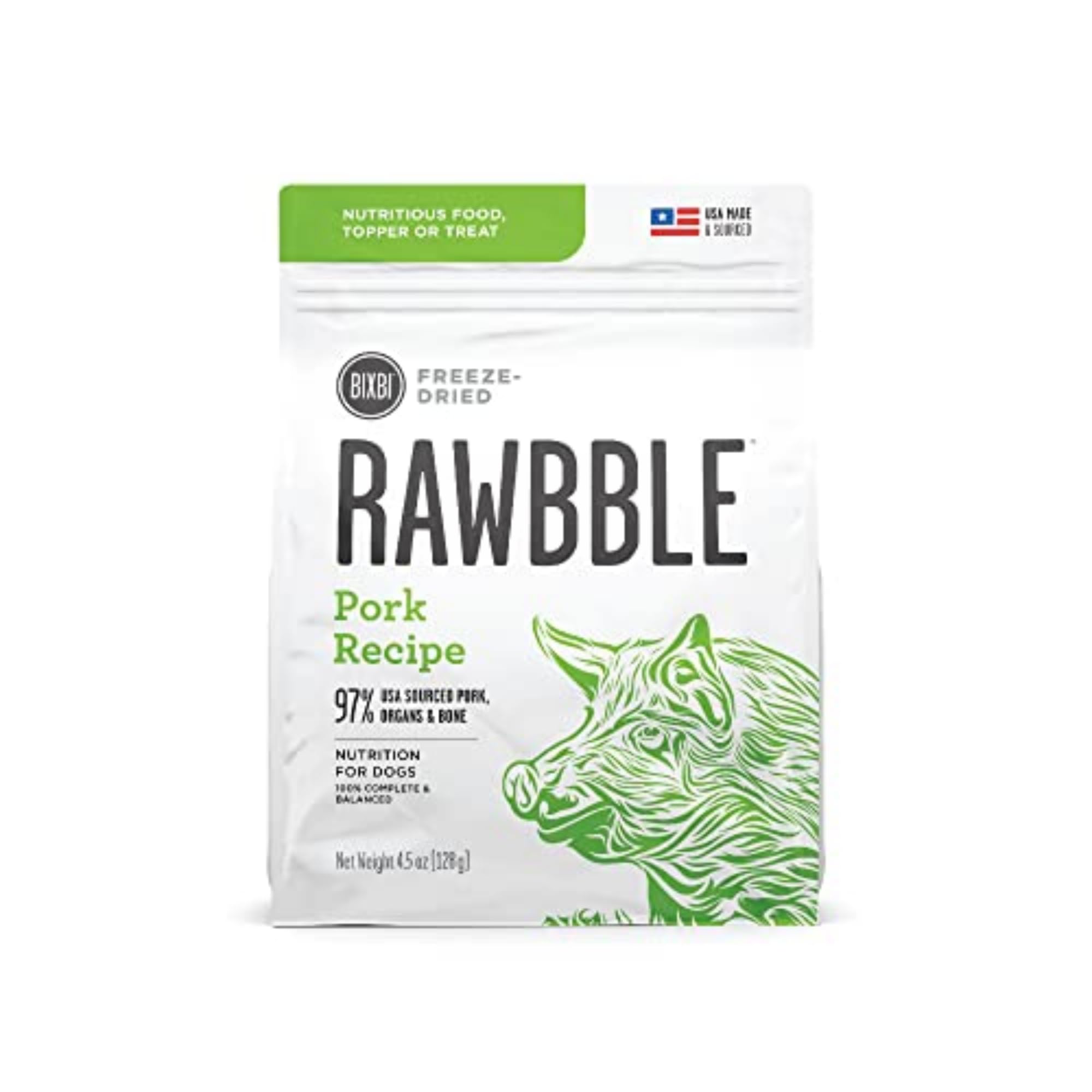 BIXBI Liberty porc lyophilisé : friandise pratique à ajouter aux repas.