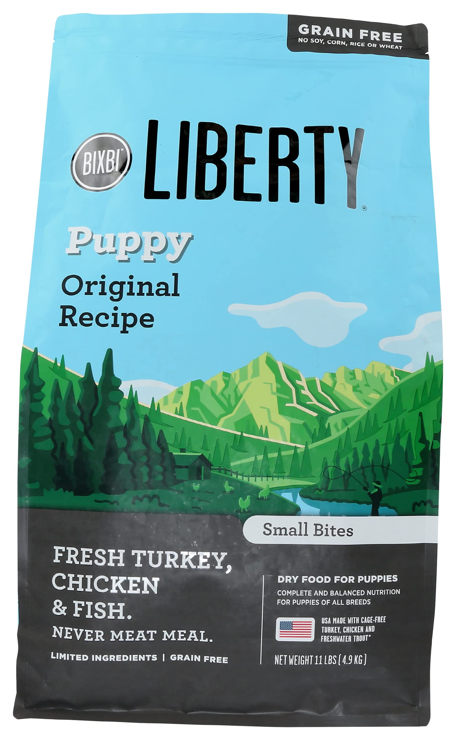BIXBI Liberty Receta Original para cachorro, bolsa resaltando calidad y frescura.