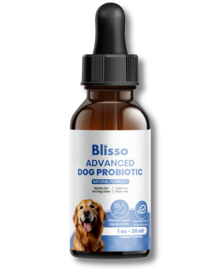 Blisso Pet gotas probióticas para perro digestivo: apoyo suave para la digestión.
