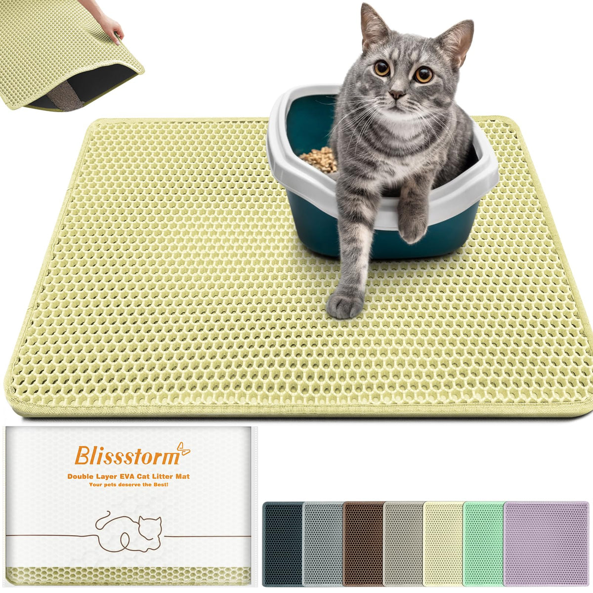 Blissstorm estera para caja de arena, entrada extragrande, atrapa arena de las patas