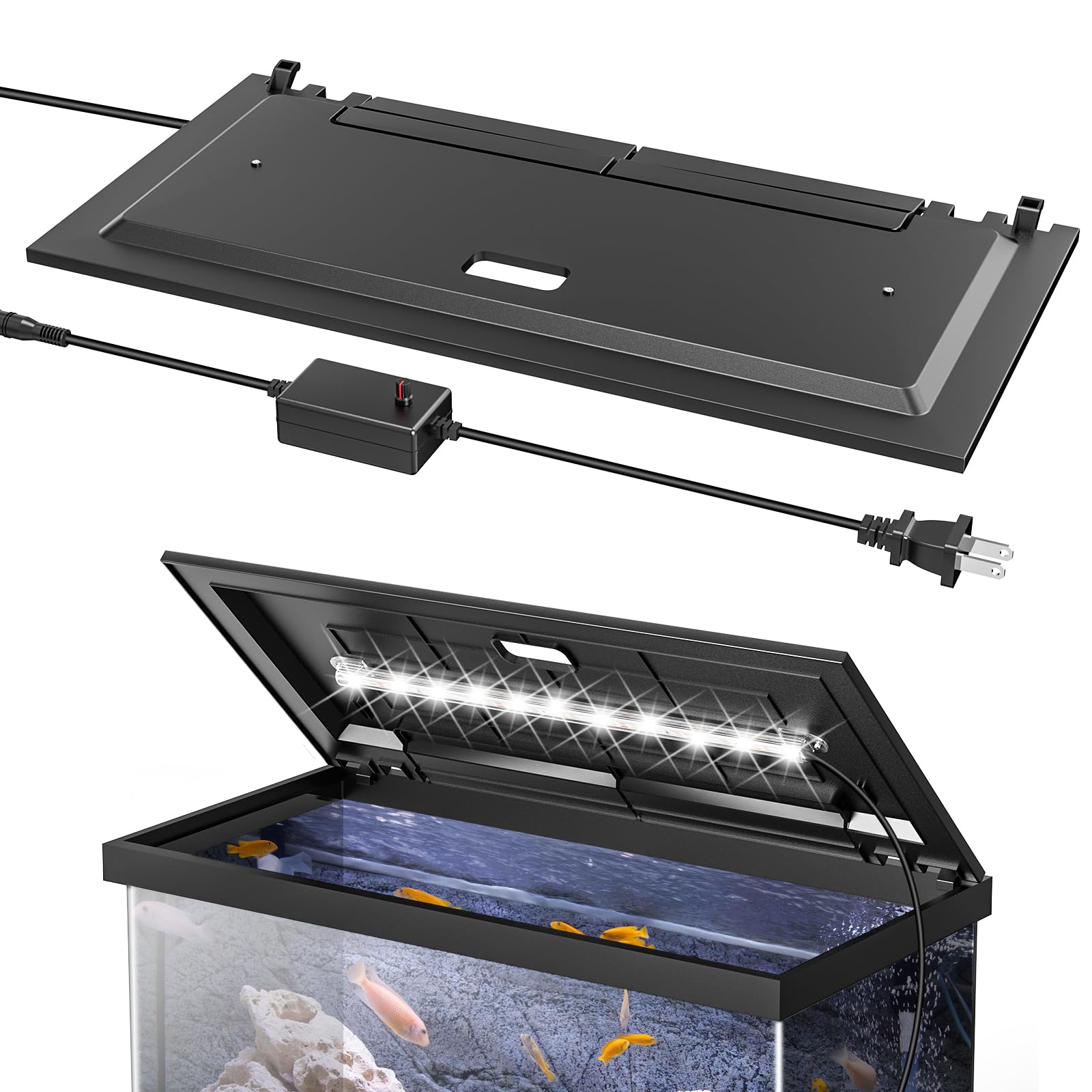 Blosail tapa de acuario con luz LED para acuarios de 24 pulgadas, reduce evaporación y evita saltos