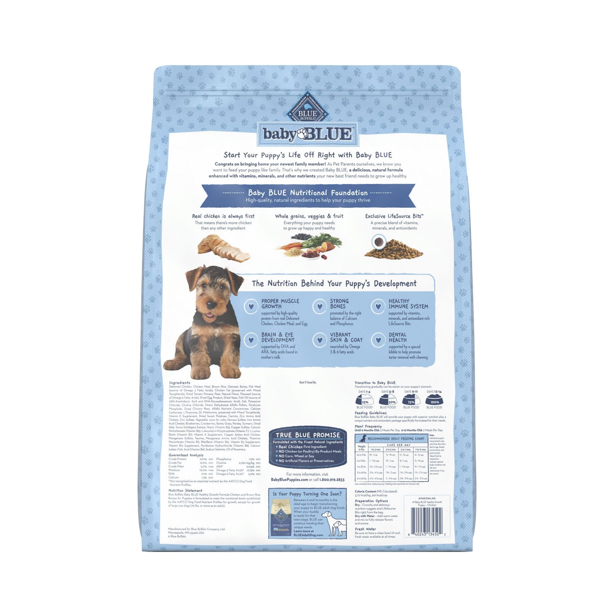Blue Buffalo Baby Blue, DHA y ARA para desarrollo posible en cachorros.