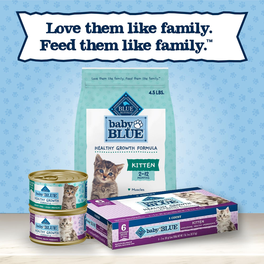 Blue Buffalo Baby BLUE: sin subproductos de pollo ni maíz, trigo o soja.
