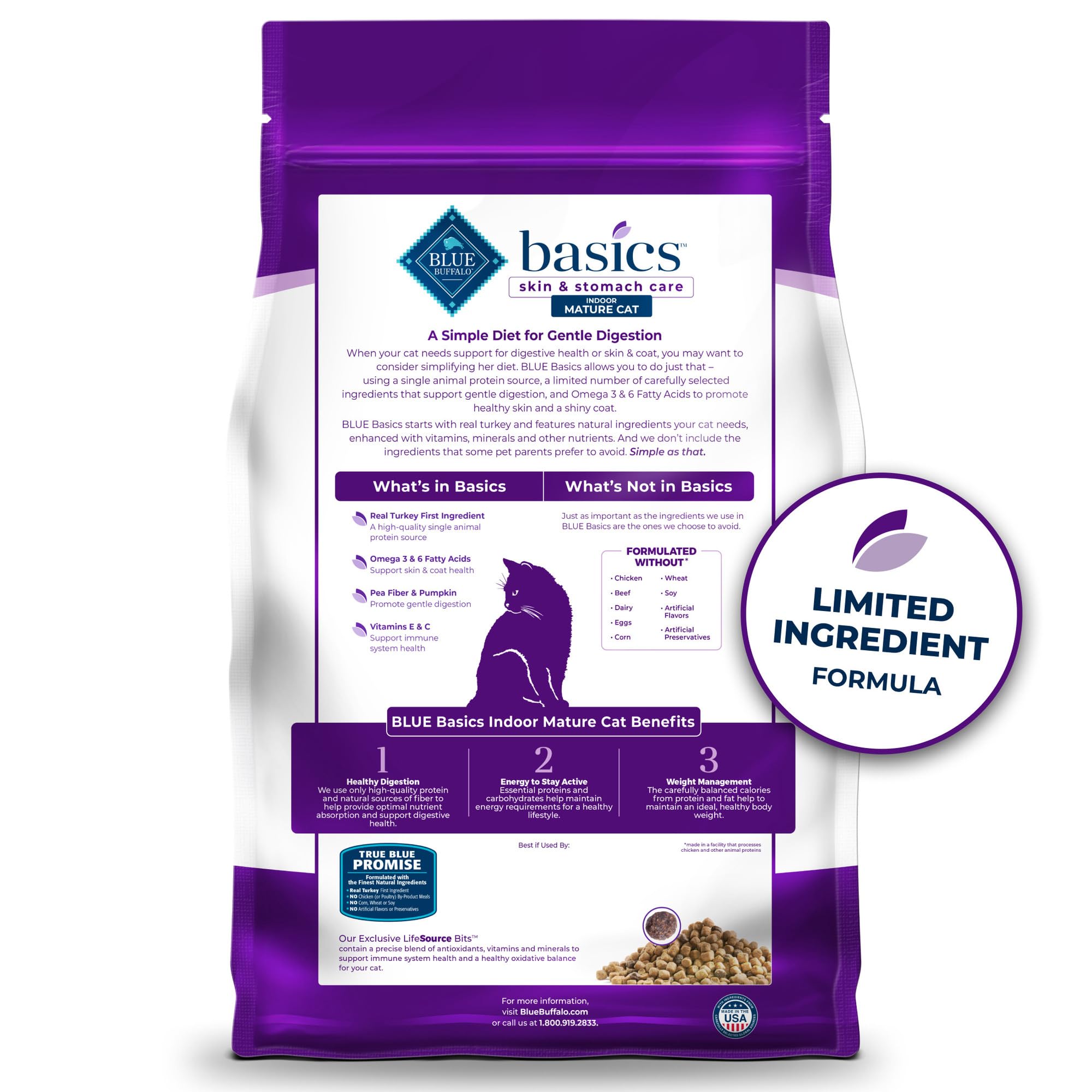 Blue Buffalo Basics cuida piel y digestión con Omega 3 y 6.