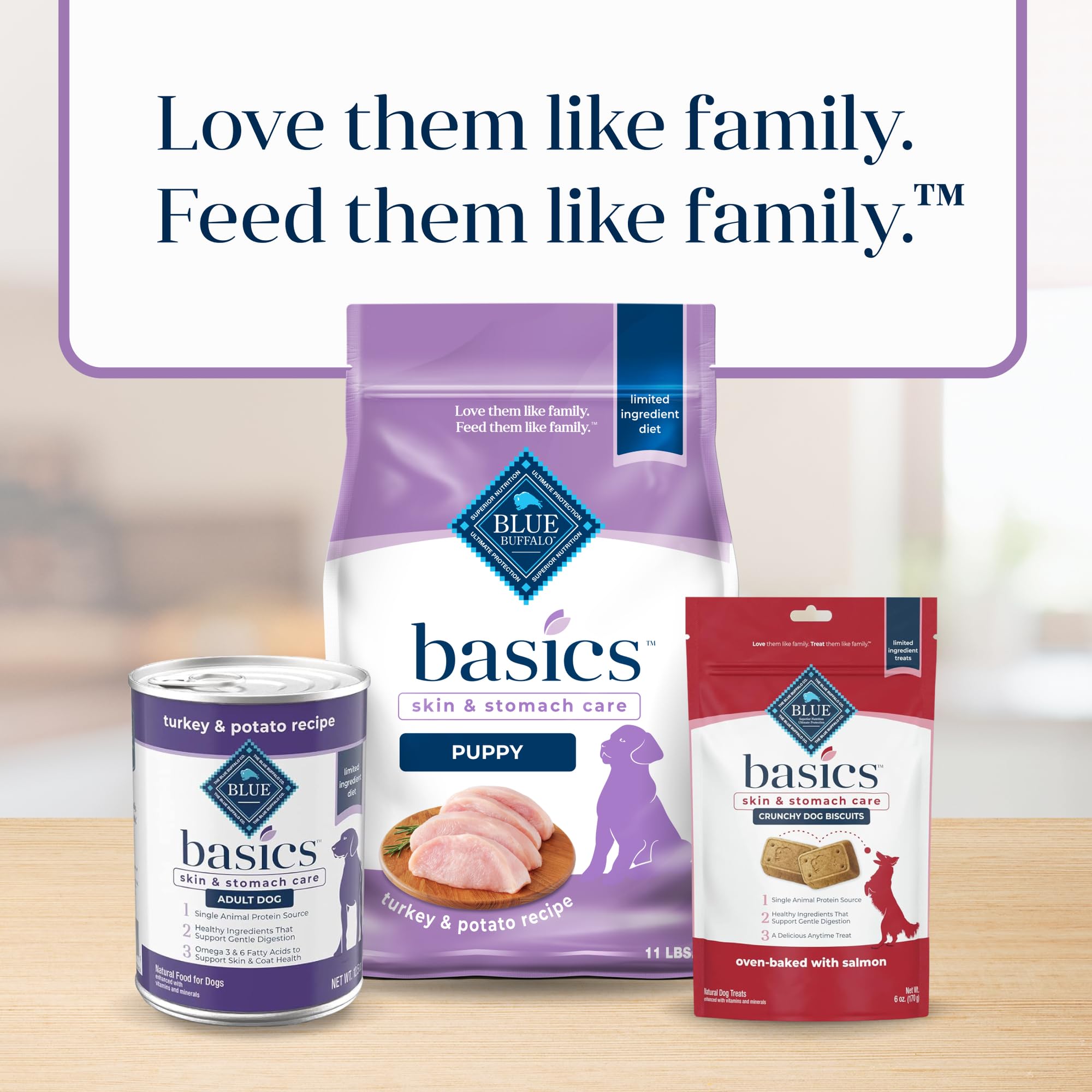 Blue Buffalo Basics empaque digital mejorado que resalta ingredientes clave.