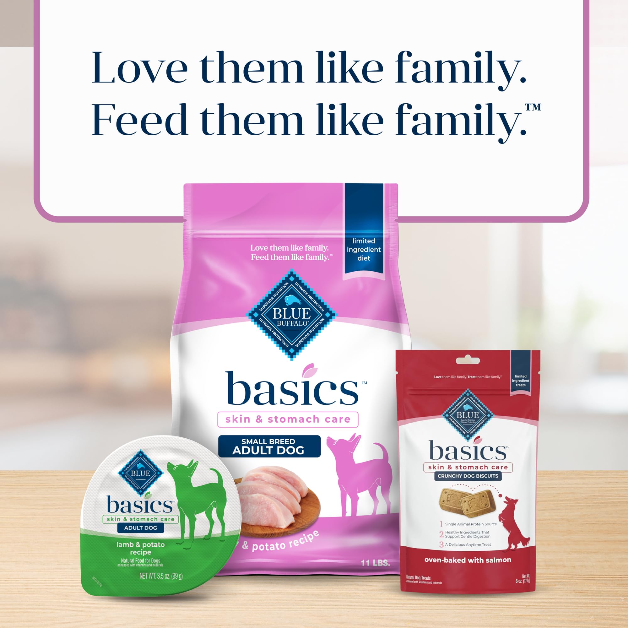 Blue Buffalo Basics: envase actualizado que resalta ingredientes y beneficios.