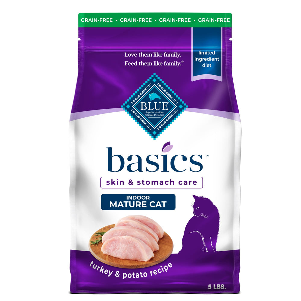 Blue Buffalo Basics para gatos maduros con pavo y patata; digestión suave
