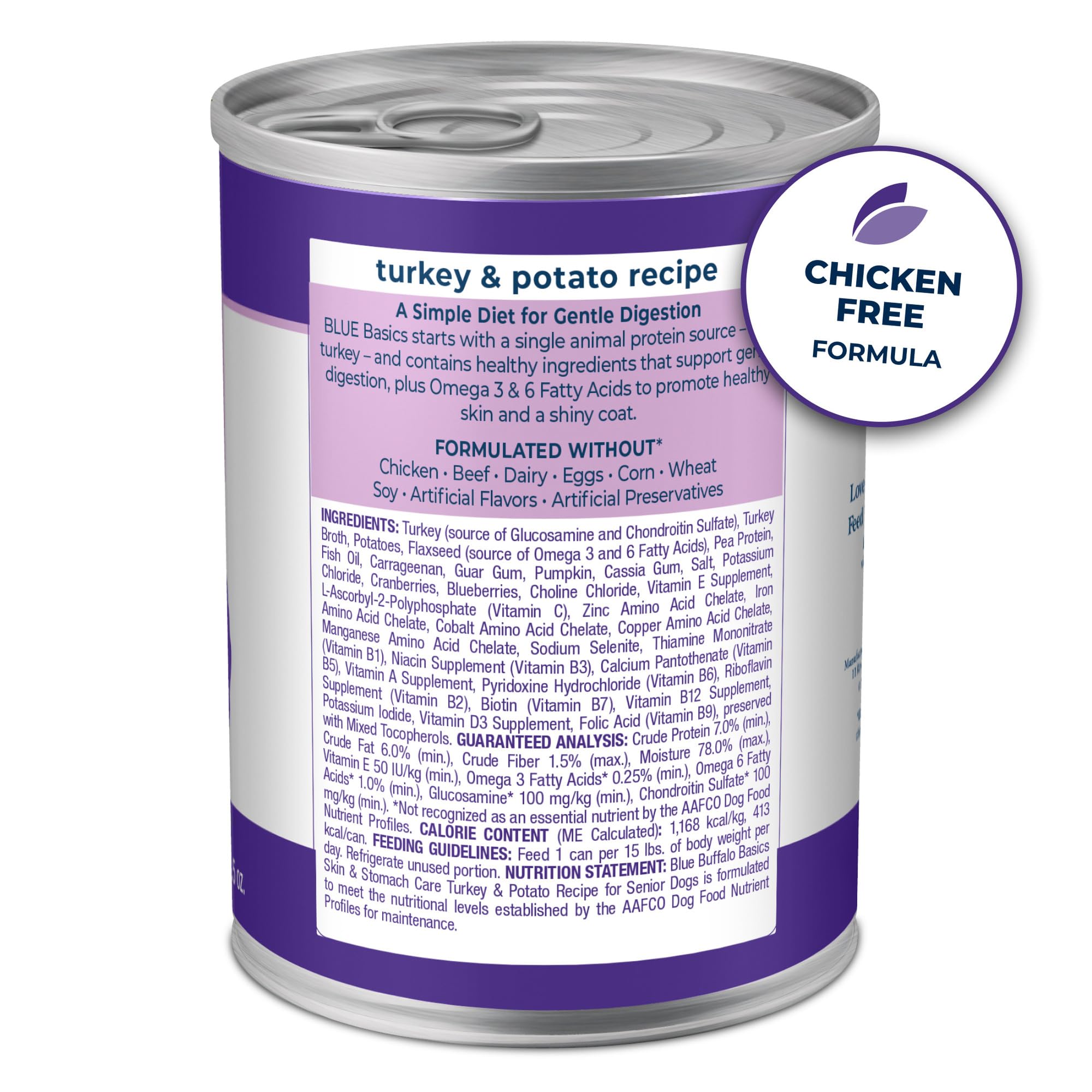 Blue Buffalo Basics pavo y patata, digestión suave para perros mayores.