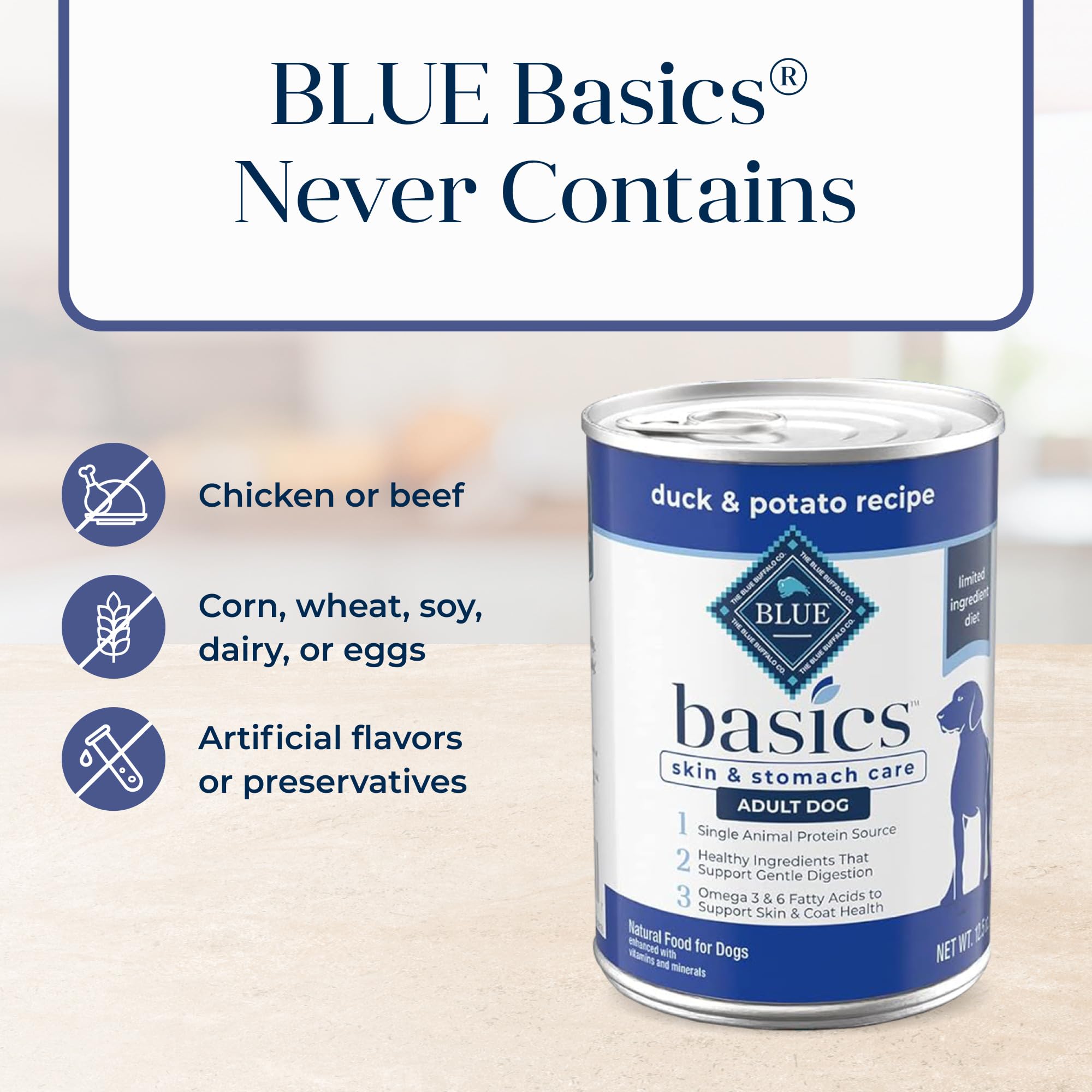 Blue Buffalo Basics sin pollo ni subproductos avícolas, ingredientes simples