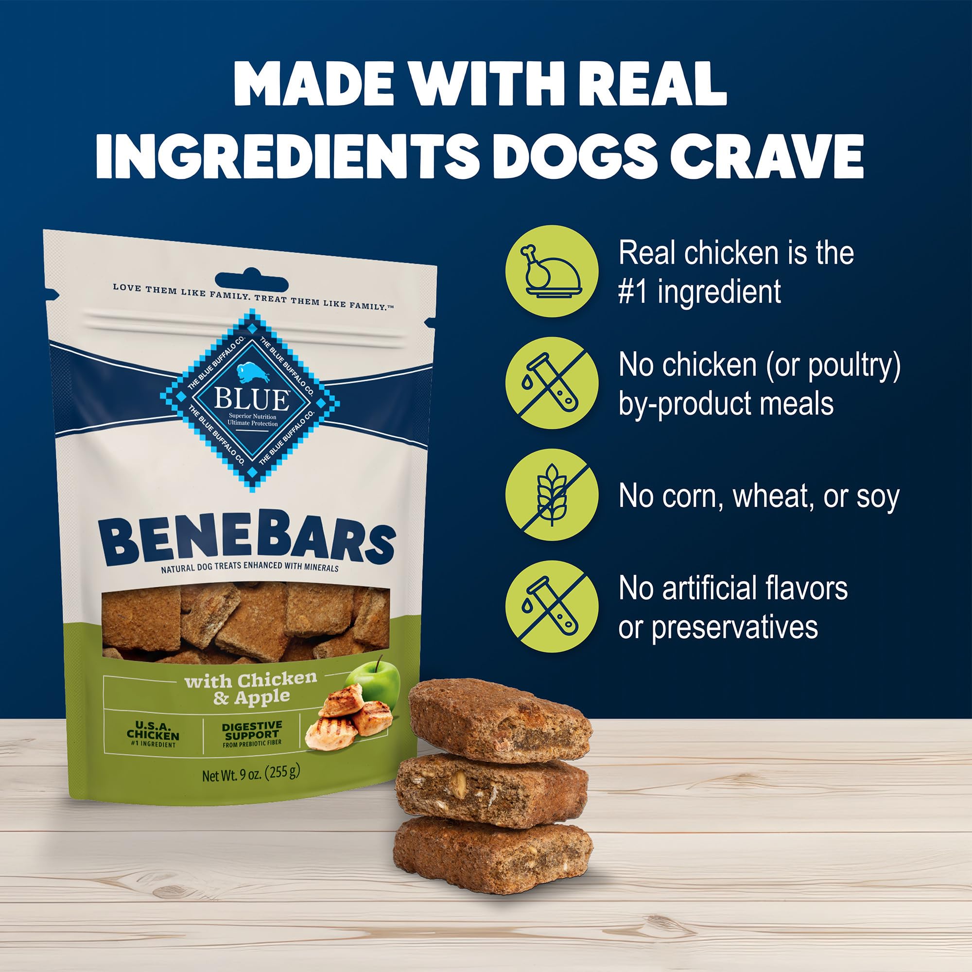 Blue Buffalo BeneBars hecho en EE. UU. con pollo y manzana real