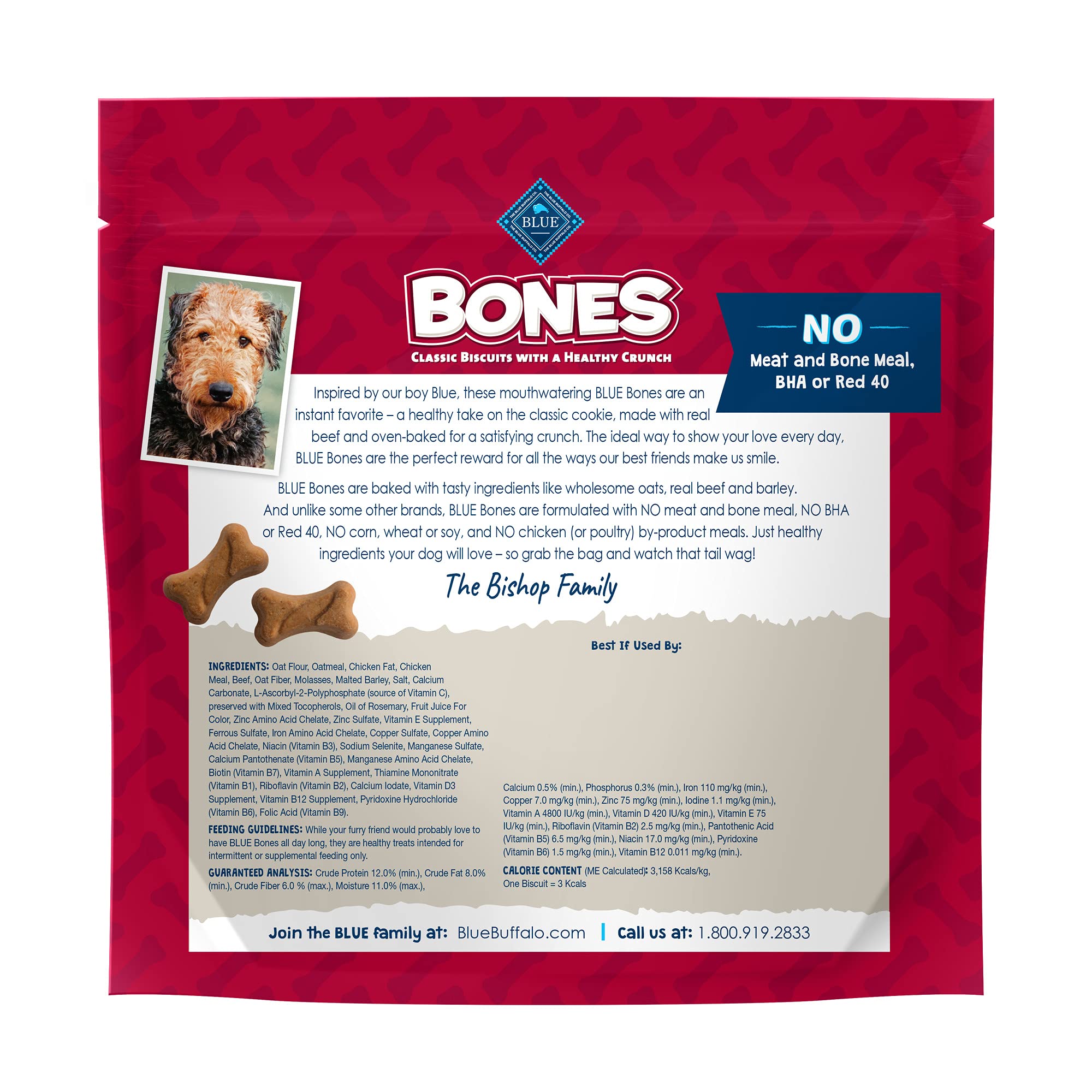 Blue Buffalo Bones en forma de hueso, crujiente para morder durante paseos.