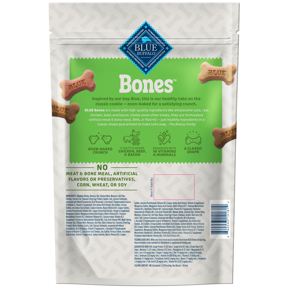 Blue Buffalo Bones sabor pollo, huesos crujientes para recompensas.