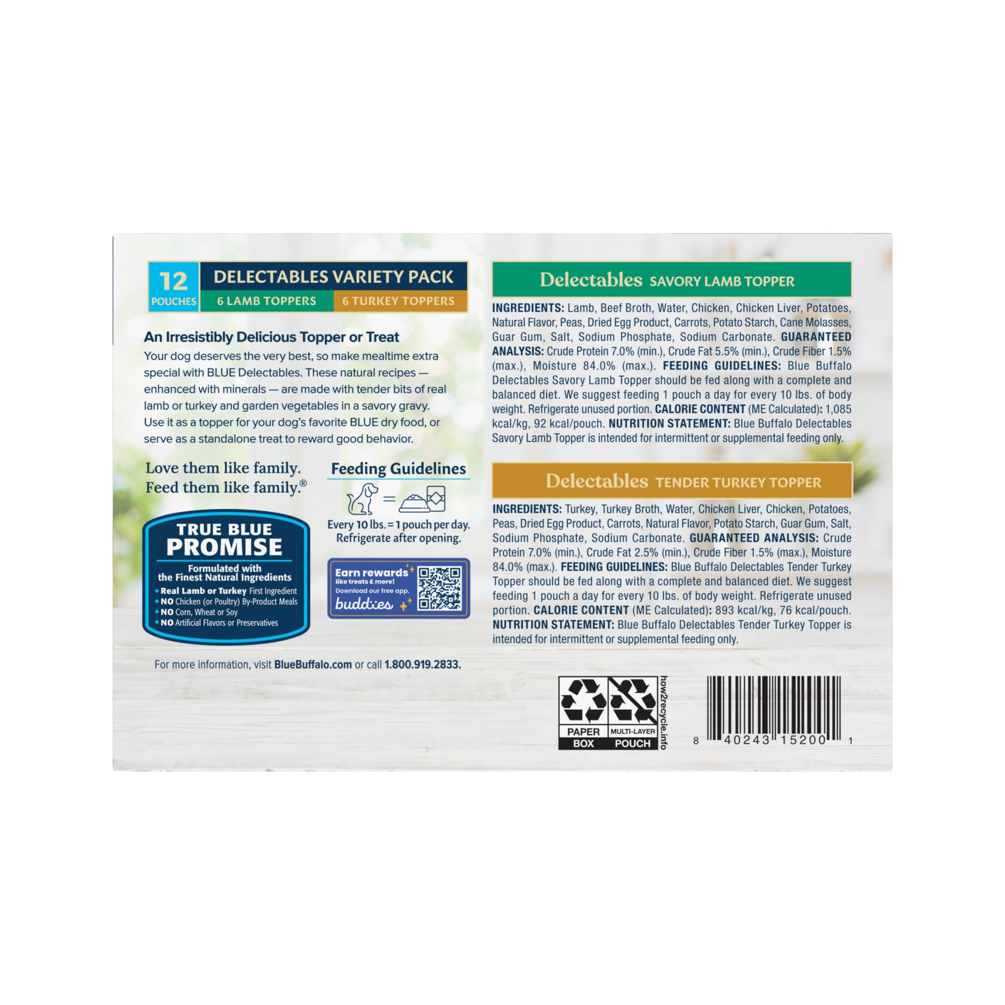 Blue Buffalo Delectables Topper con pavo, complemento sabroso para cada comida.